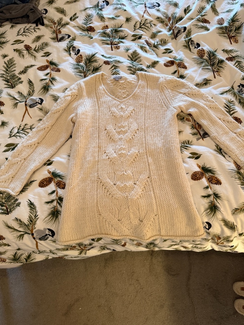 J. Jill Cream Cable Knit V-Neck Sweater